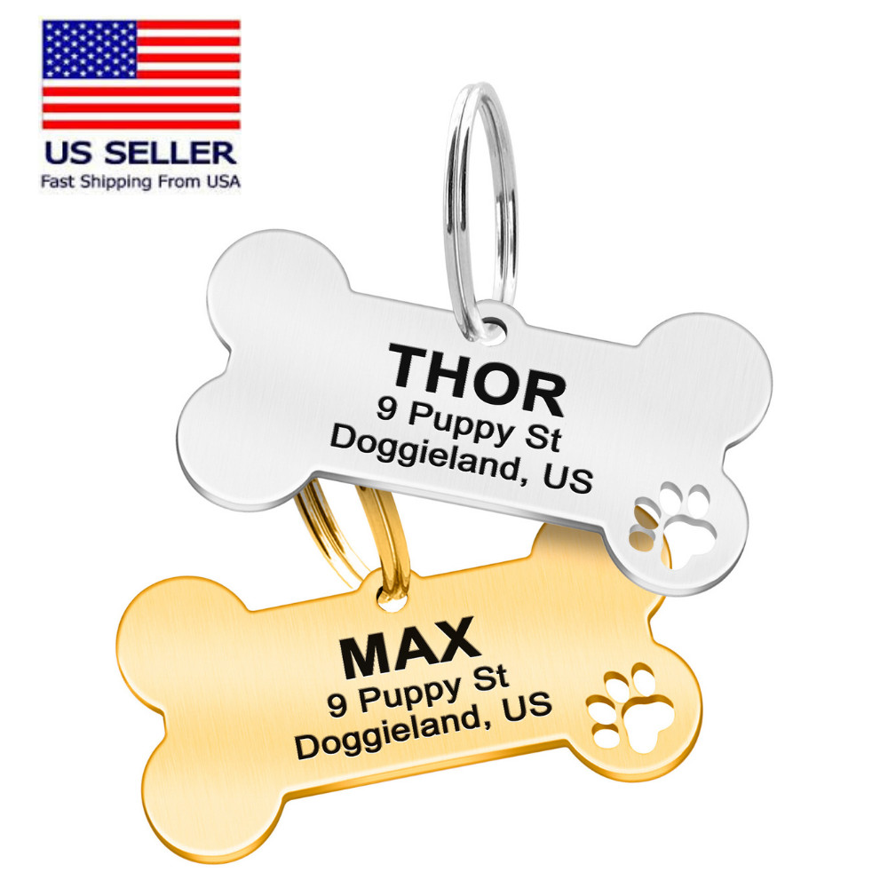 Personalized Cute Bone Pet ID Tags Stainless Steel Silver and Gold Dog ID Tag