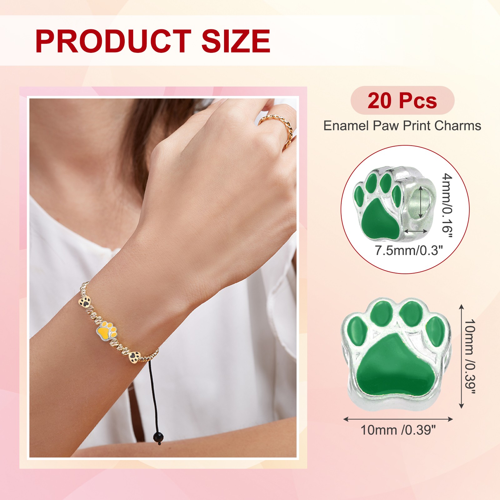 Enamel Paw Print Charms, Alloy Dog Cat Paw Large Hole Beads, 20Pcs(Green)
