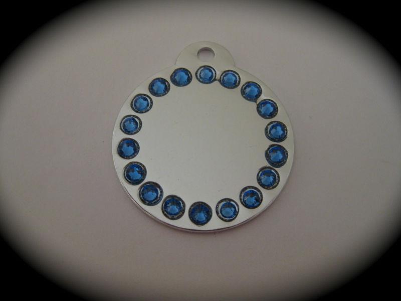 LARGE Round engraved Pet ID Name Tag Cat Dog with Swarovski Crystals FREE post