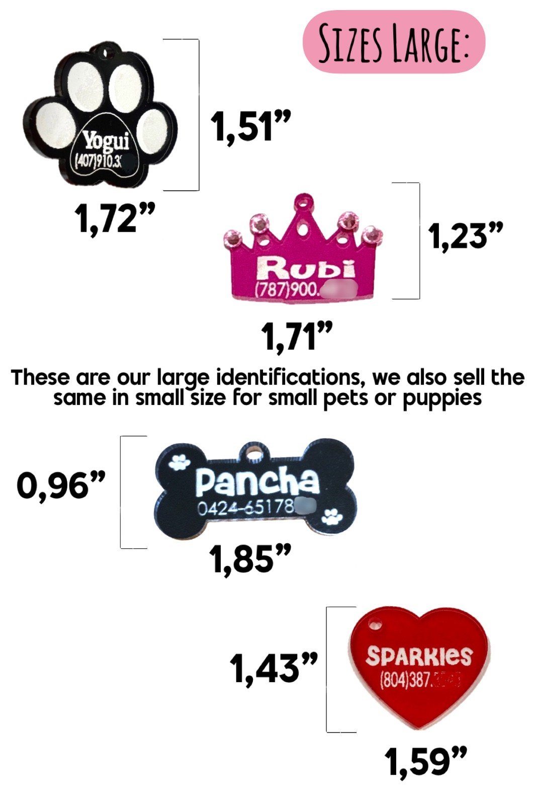 Large DOG NAME TAGS ENGRAVED PET ID CUSTOMER COLLAR TAG BONE HEART CROWN P CUTE