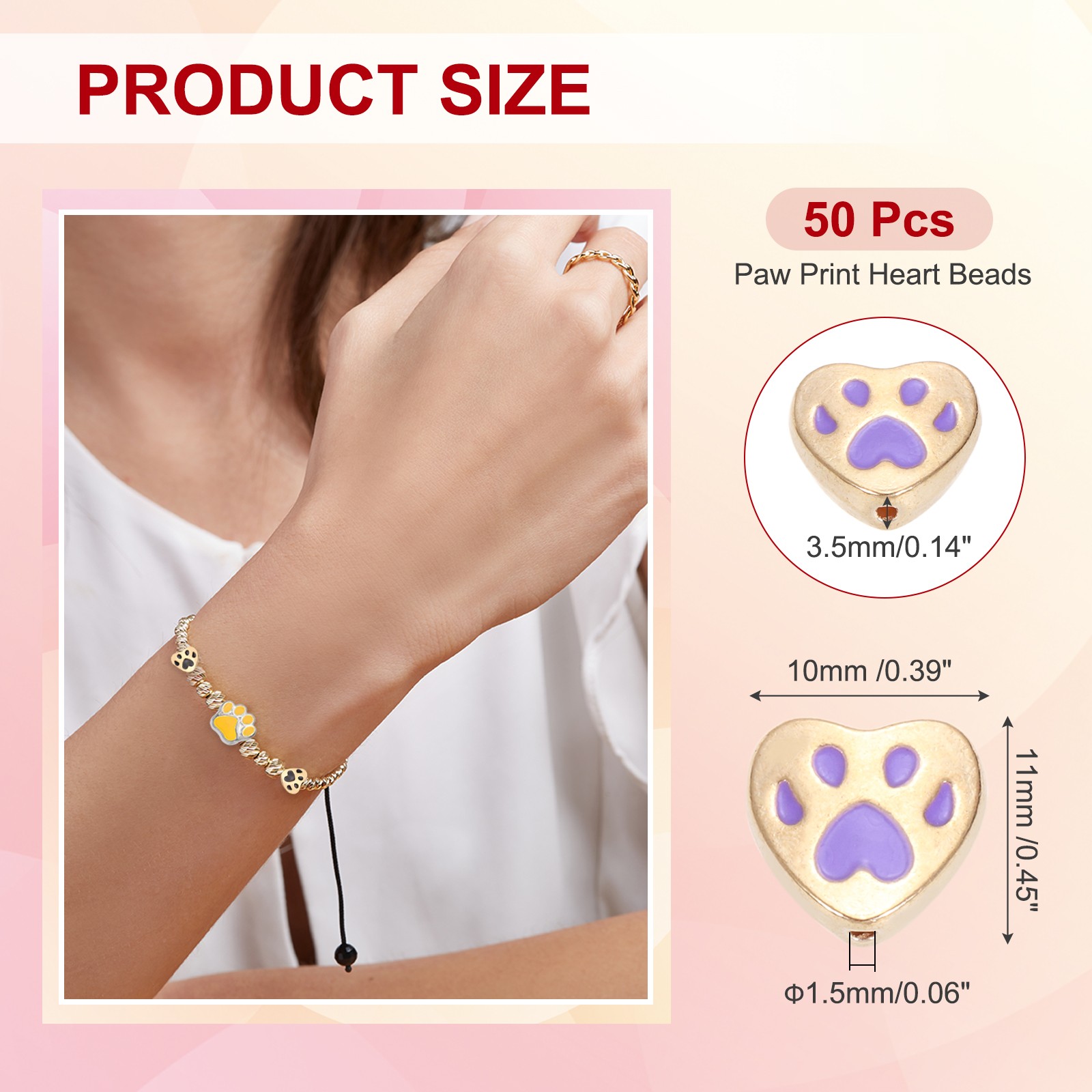 Paw Print Heart Beads, Enamel Alloy Dog Cat Paw Charms Pendant, 50Pcs(Purple)