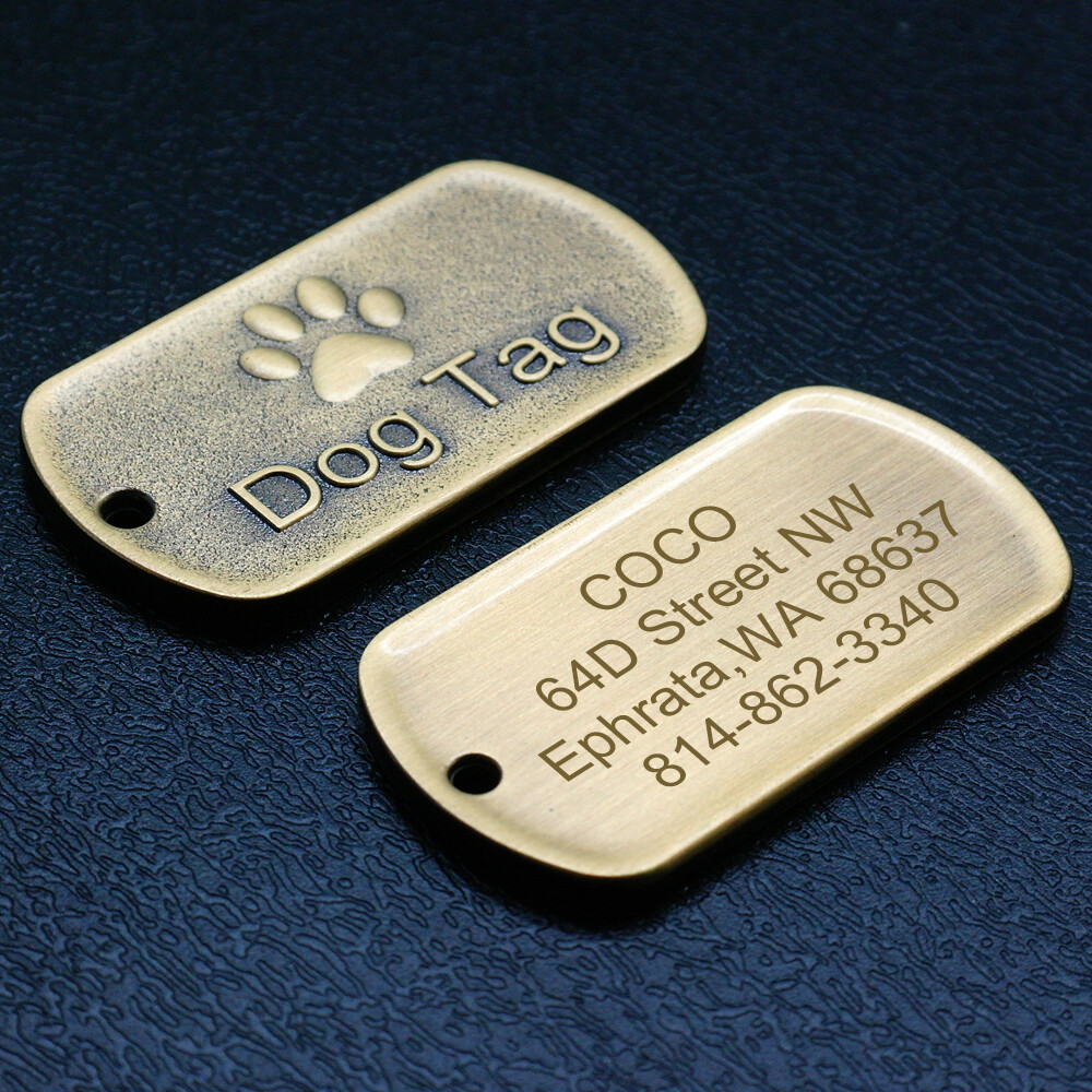BRASS DOG TAGS MILITARY PERSONALIZED CUSTOM PET NAME ID ENGRAVED FOR COLLAR