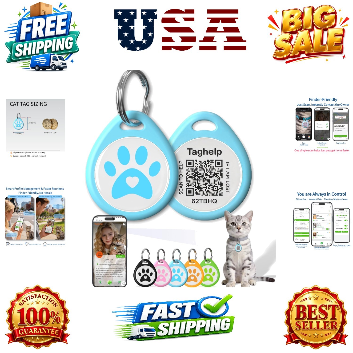 QR Code Cat ID Tag for Collar, Smart Pet ID with Online Profile, Instant Scan…