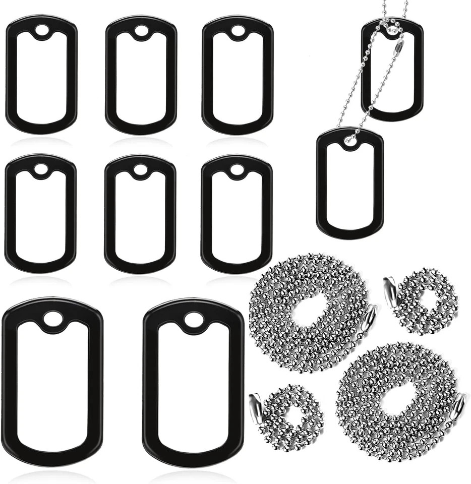 10 Pack Dog Tag Silencers, Engraved Dog Tag Silicone Case with 4 Chains Black…