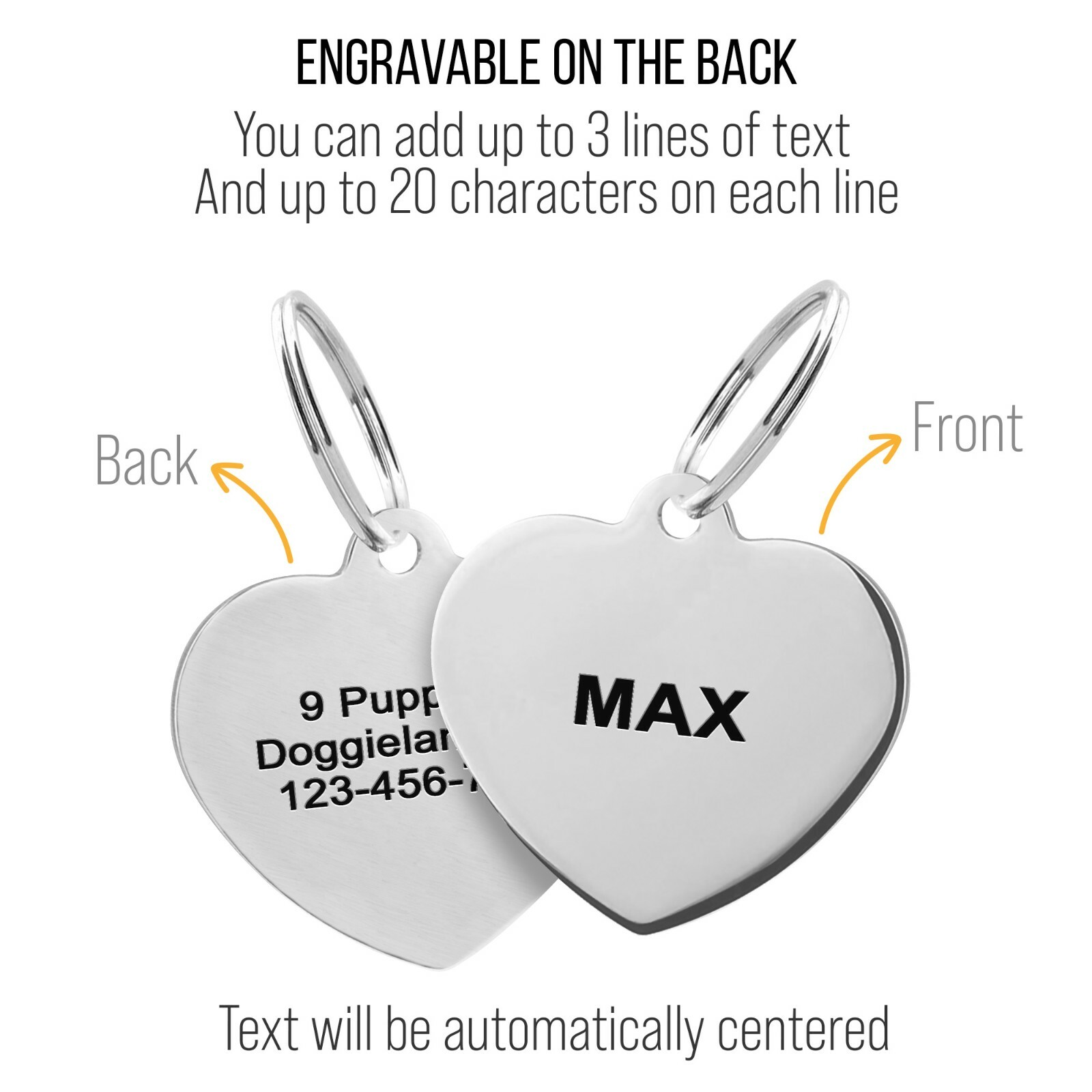 Custom Heart Shape Pet Tag ID Personalized Stainless Steel Cute Shiny Bling