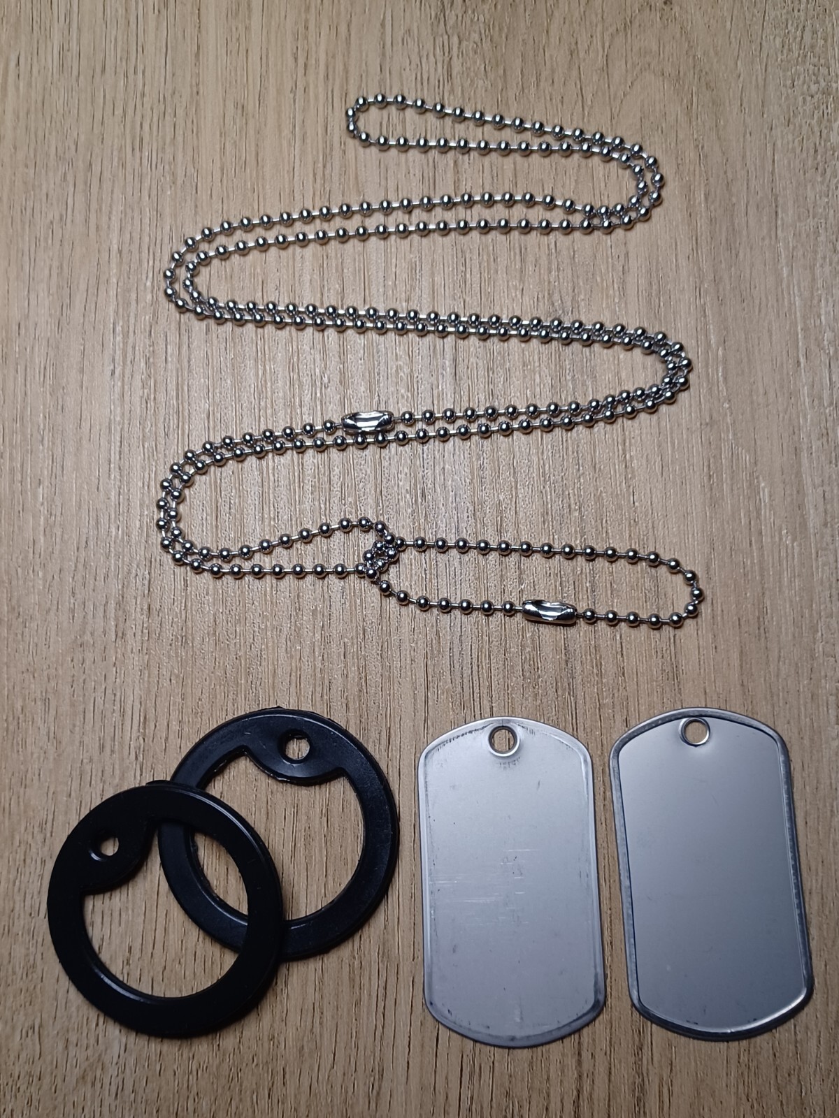 Military 27″ & 4.5″ Silver Stainless Steel Chains, 2 Dog Tags, 2 Silencers Kit