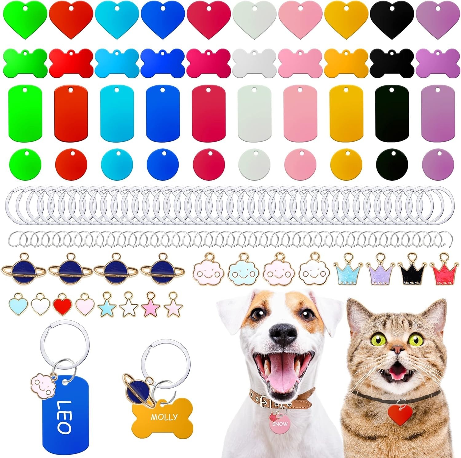 140pcs Pet ID Tag Set with 40pcs Colourful Blank Dog Tags Double Sided Alumin…