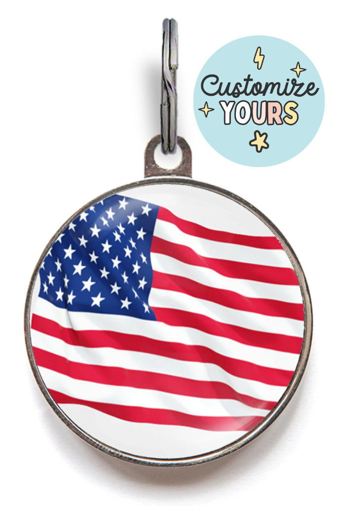 American Flag Dog Tag – USA Pet ID Tag for Dogs & Cats, Custom Name Tag