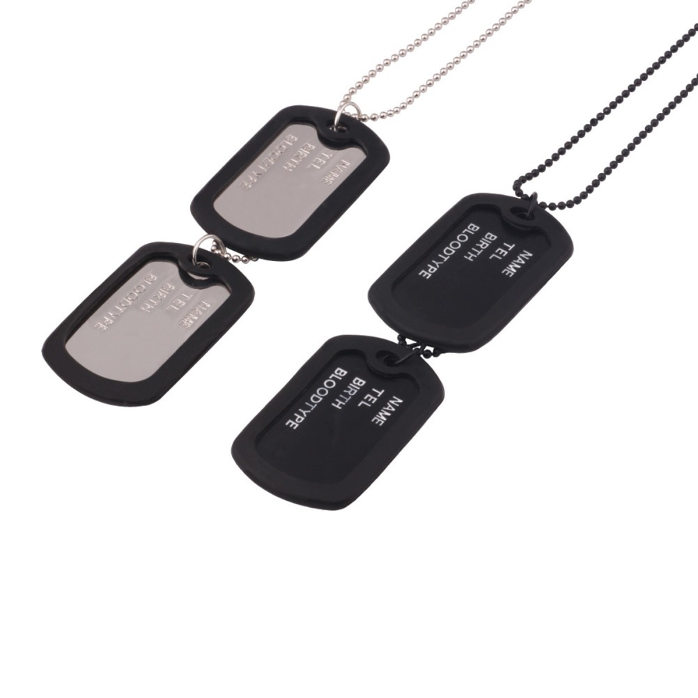 Durable Black Military Dog Id Tags Set Double Pet Tags Engraving Space Included