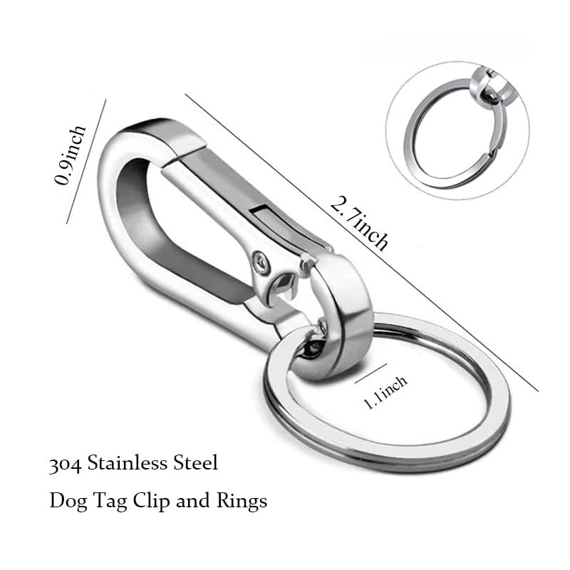 2 Pack Stainless Steel Dog Tag Clips w/ Rings Pet ID Tag Holder for Dog Collars