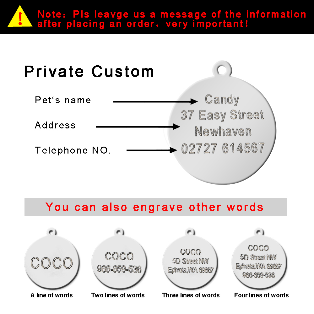 Round Personalized Pet Dog ID Tags Paw Print Disc Single Side Engraved Free Tag