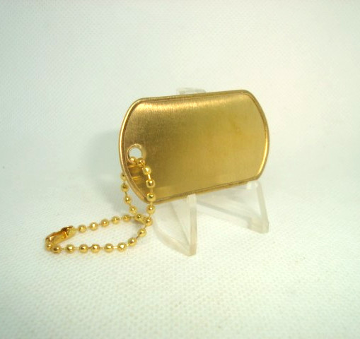 BRASS Military Style Rolled Edge Dog Tag Yellow Brass Finish 4.5″ in. Gold Chain