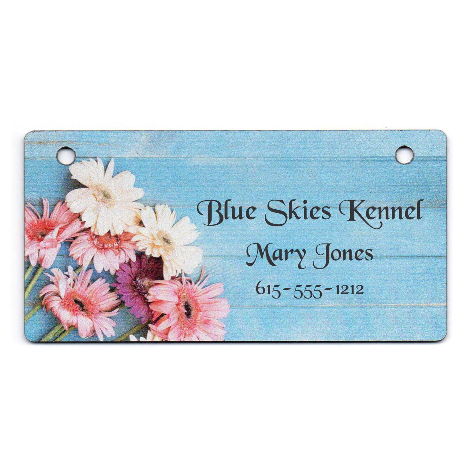 Blue Fence w/ Flowers Design Personalized 5″ x 2.5″ Dog Crate Tag FREE SHIPPING