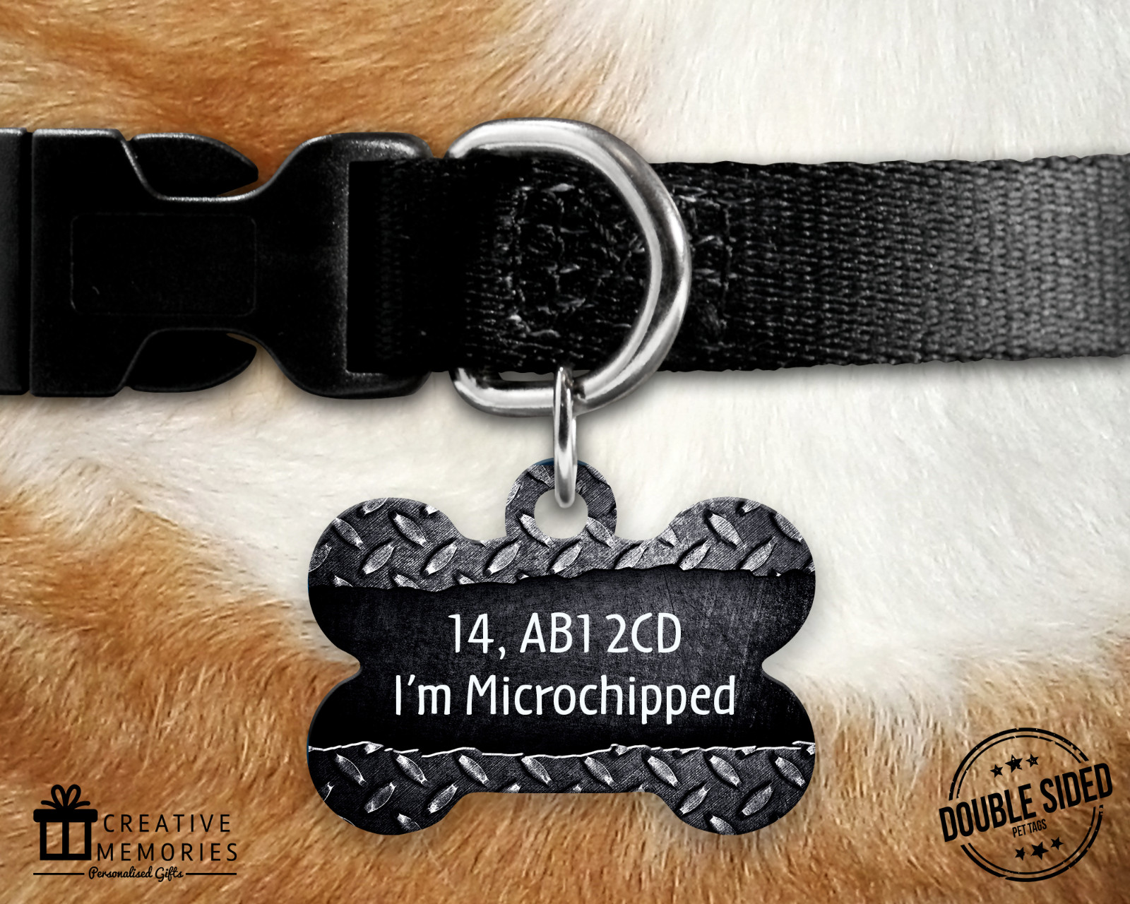 Personalised Pet ID Tag – ID Tag – Dog Tag – Bone Tag – Black Metal Effect