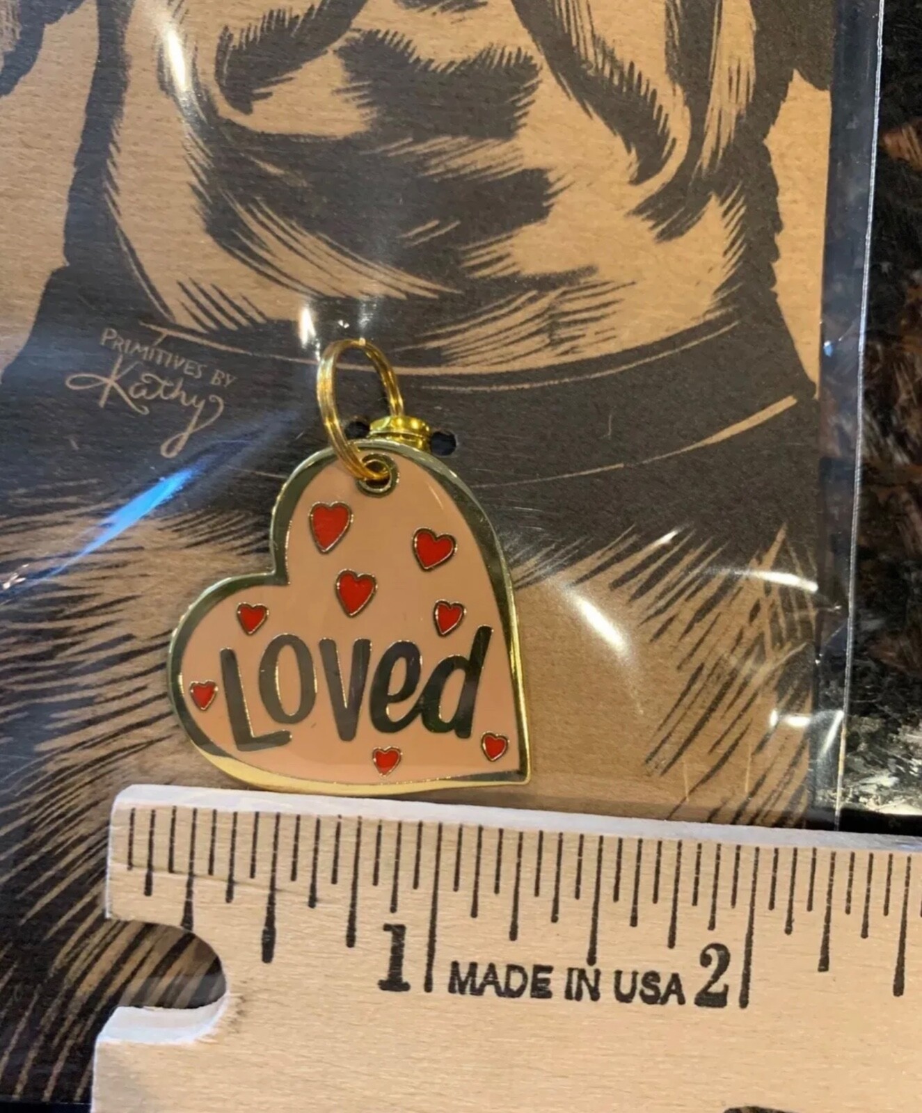 New Primitives by Kathy LOVED Metal Enamel Collar Pink Heart Love Charm Dog NWT