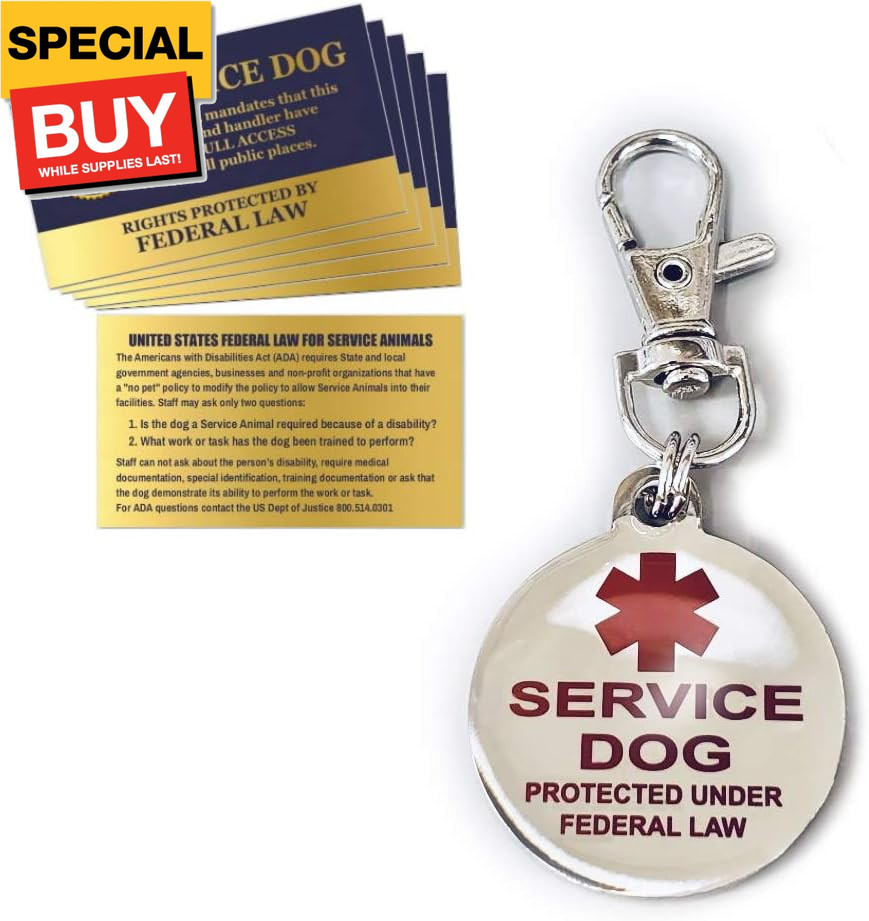 Service Dog Tag | Double Sided Federal Protection with Medical Alert Symbol |Inc