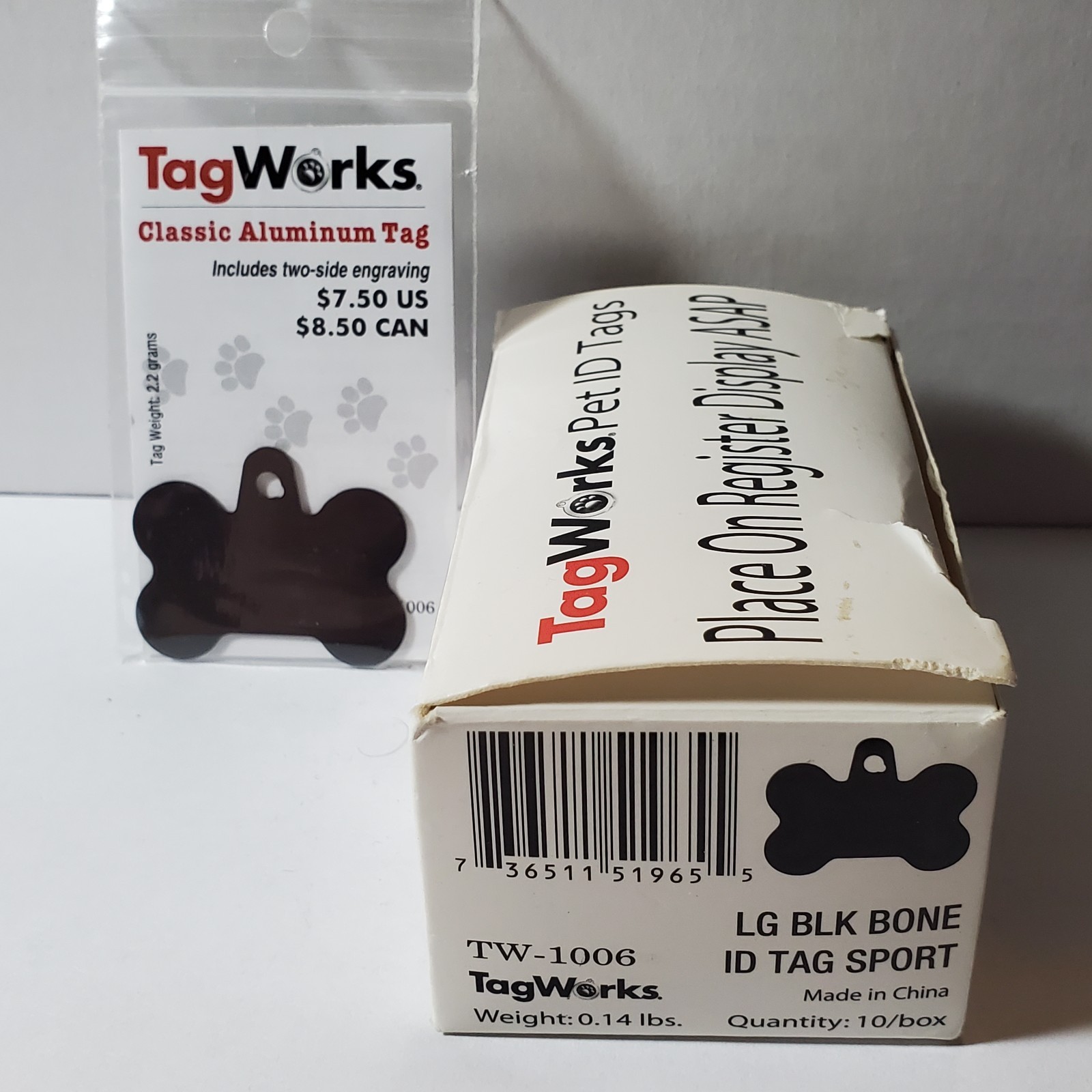 TagWorks Black Aluminum Bone Shaped Pet ID Tags – Box of 10