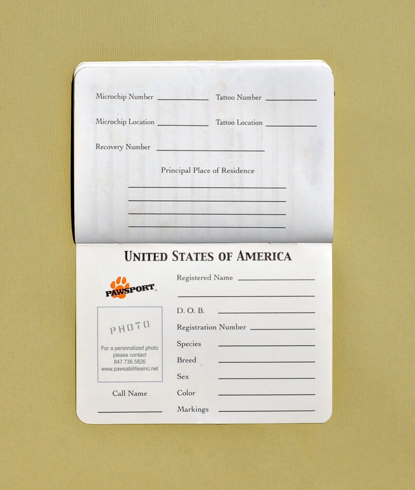 A Pet passport, keep all of your animals pertinent information in one small book