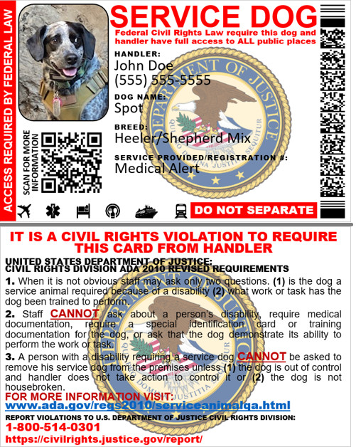 SERVICE DOG ID CARD – PHYSICAL & DIGITAL CARD – 2 SIDED CUSTOMIZABLE
