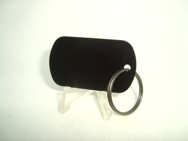 #1 Military Style Flat Edge Dog Tag Dark BLACK Aluminum + 1″ in. Black Key Ring
