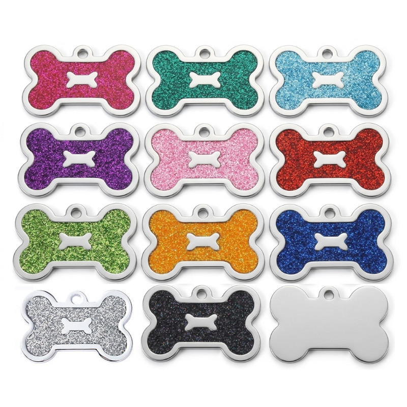 PET ID TAG CUSTOM ENGRAVED PERSONALIZED DOG CAT NAME TAGS Glitter Bone DOG TAG