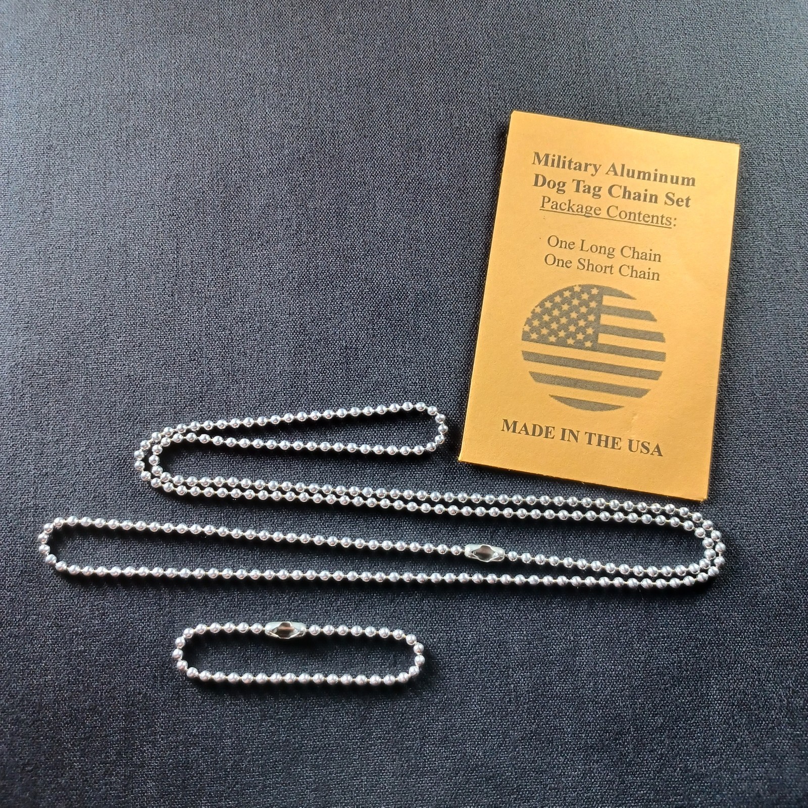 24″ & 4.5″ Aluminum Military Ball Bead Dog Tag Chain Necklace Set in a Envelope