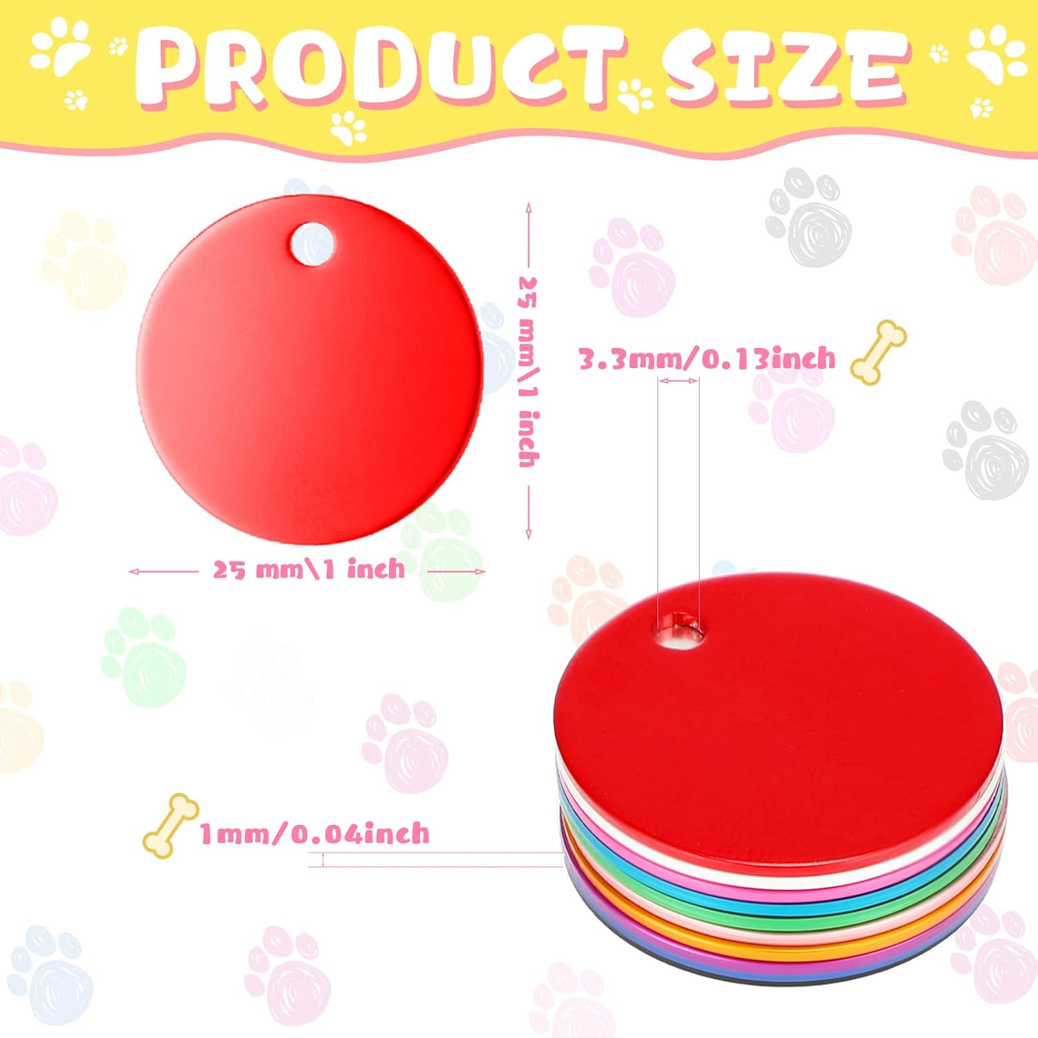 Blank Dog Pet Tags 25 mm for Engraving Aluminum Round Discs Smooth Metal Colorfu