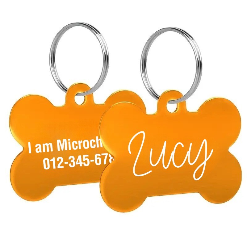 Custom Bone Aluminum Pet ID Tag Engraved Placa Perro Gato 10 Colors 3 Sizes USA