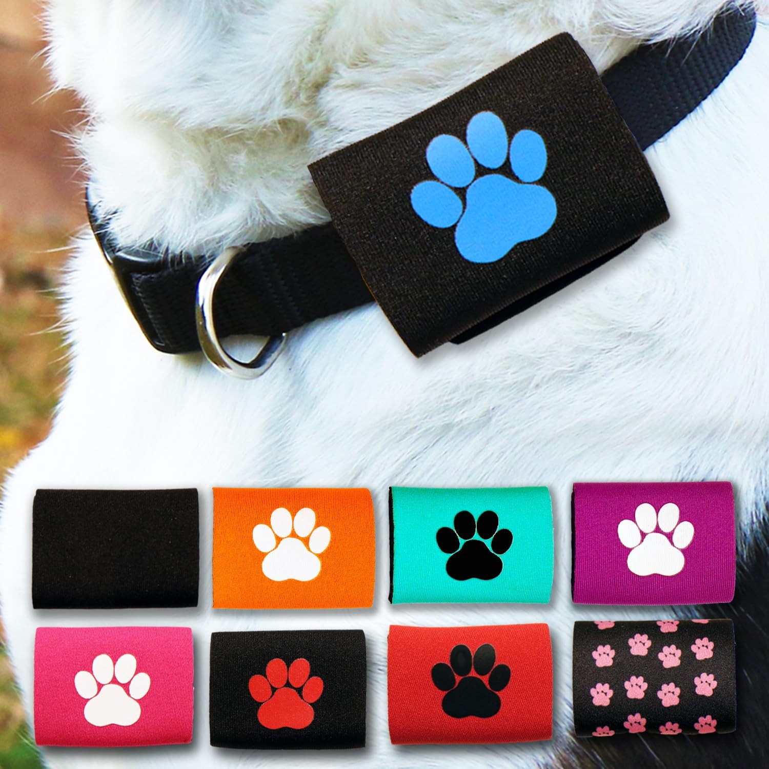 Dapper Dog Pet Tag Silencer and AirTag Holder Black with Blue Paw