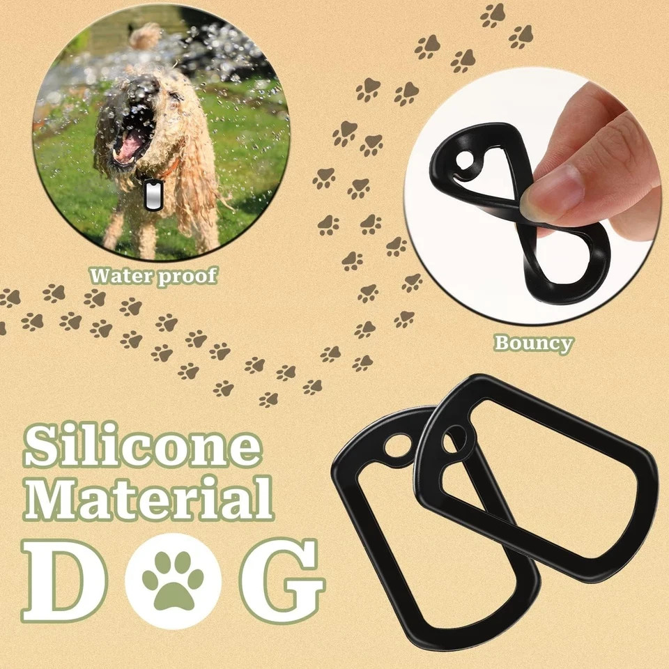 10 Pack Dog Tag Silencers, Engraved Dog Tag Silicone Case with 4 Chains Black…