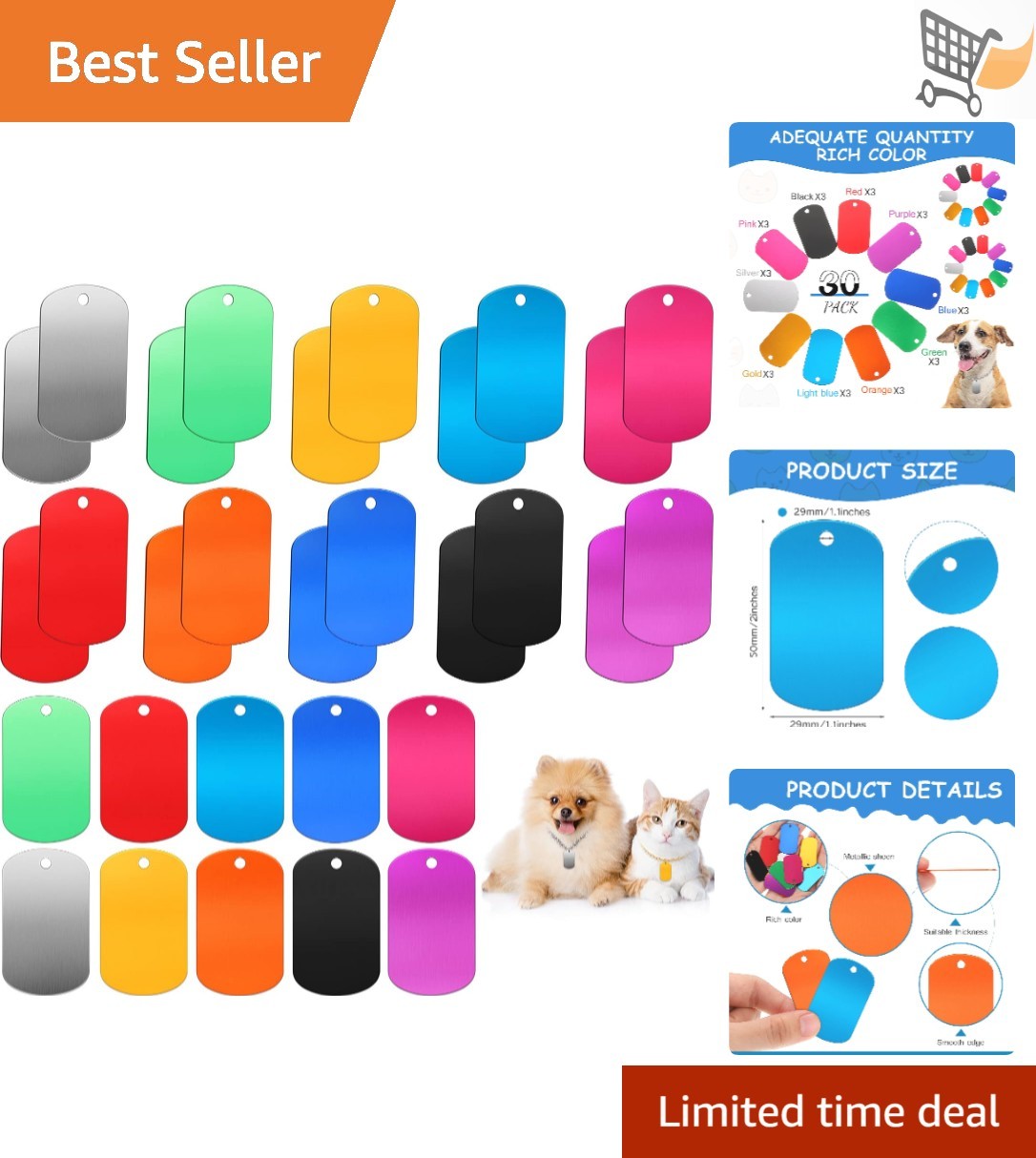 100 Pcs Aluminum Blanks for DIY Pet Tags Keychains Crafts 50x29mm Multicolor