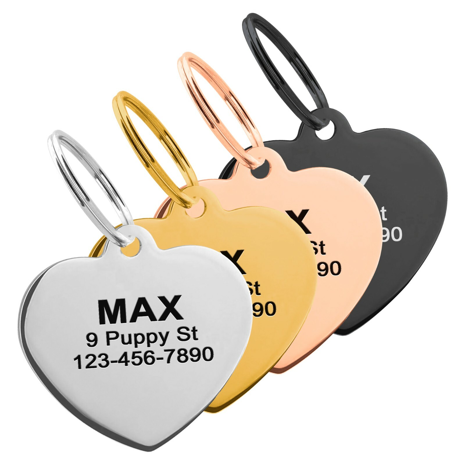 Custom Heart Shape Pet Tag ID Personalized Stainless Steel Cute Shiny Bling