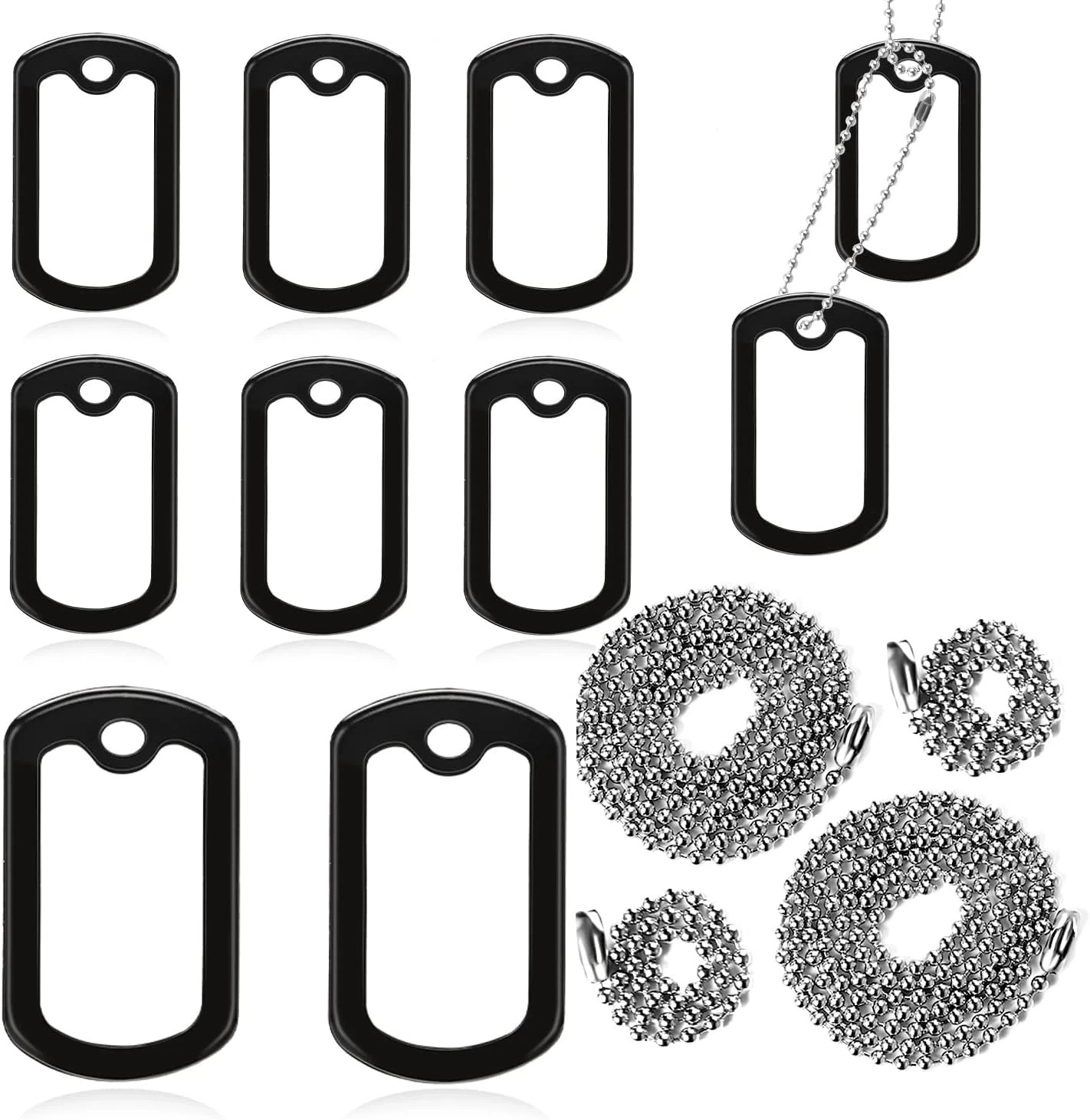 10 Pack Dog Tag Silencers, Engraved Dog Tag Silicone Case with 4 Chains Black…