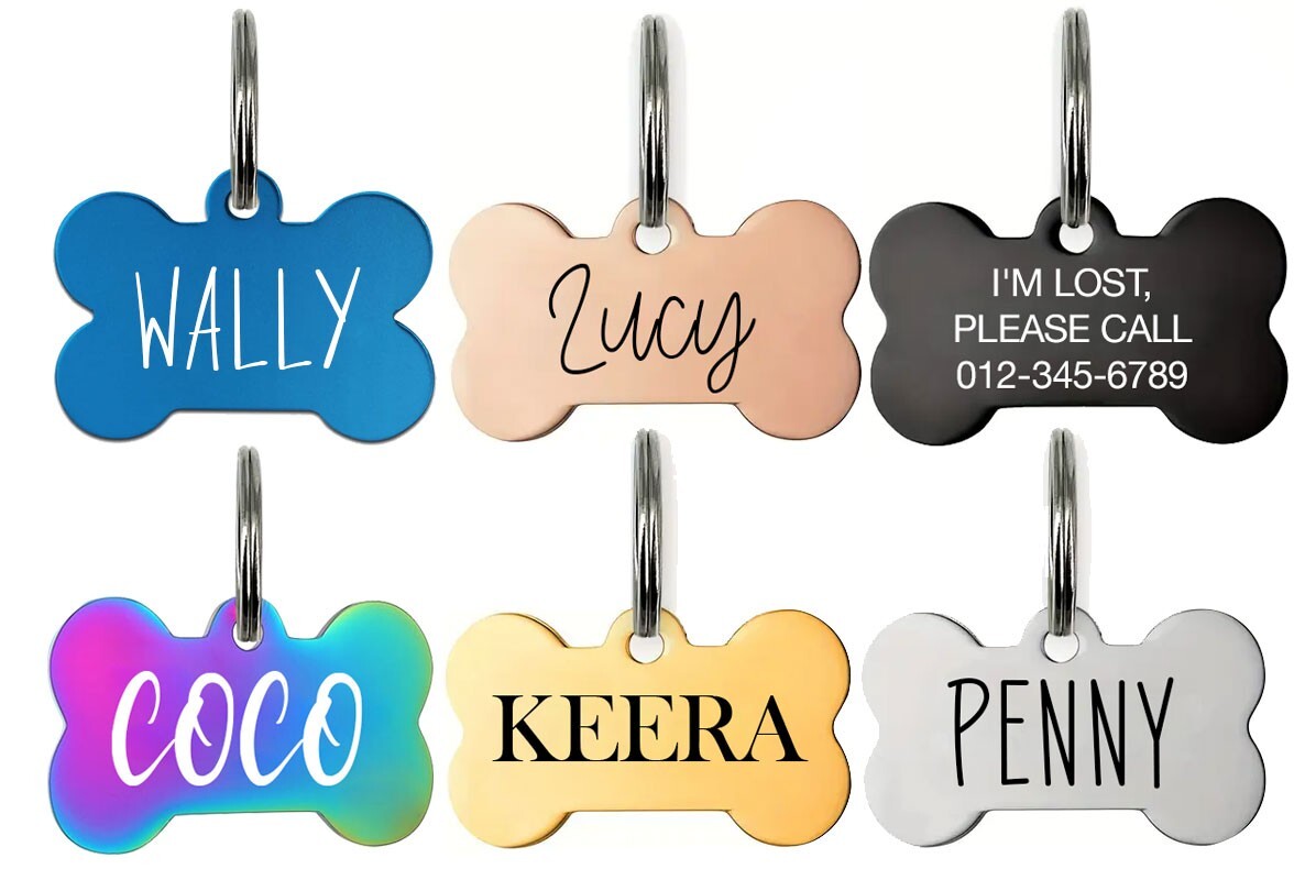 Personalized Bone Dog Tag w/ Charm Pet ID | Custom Engraved USA
