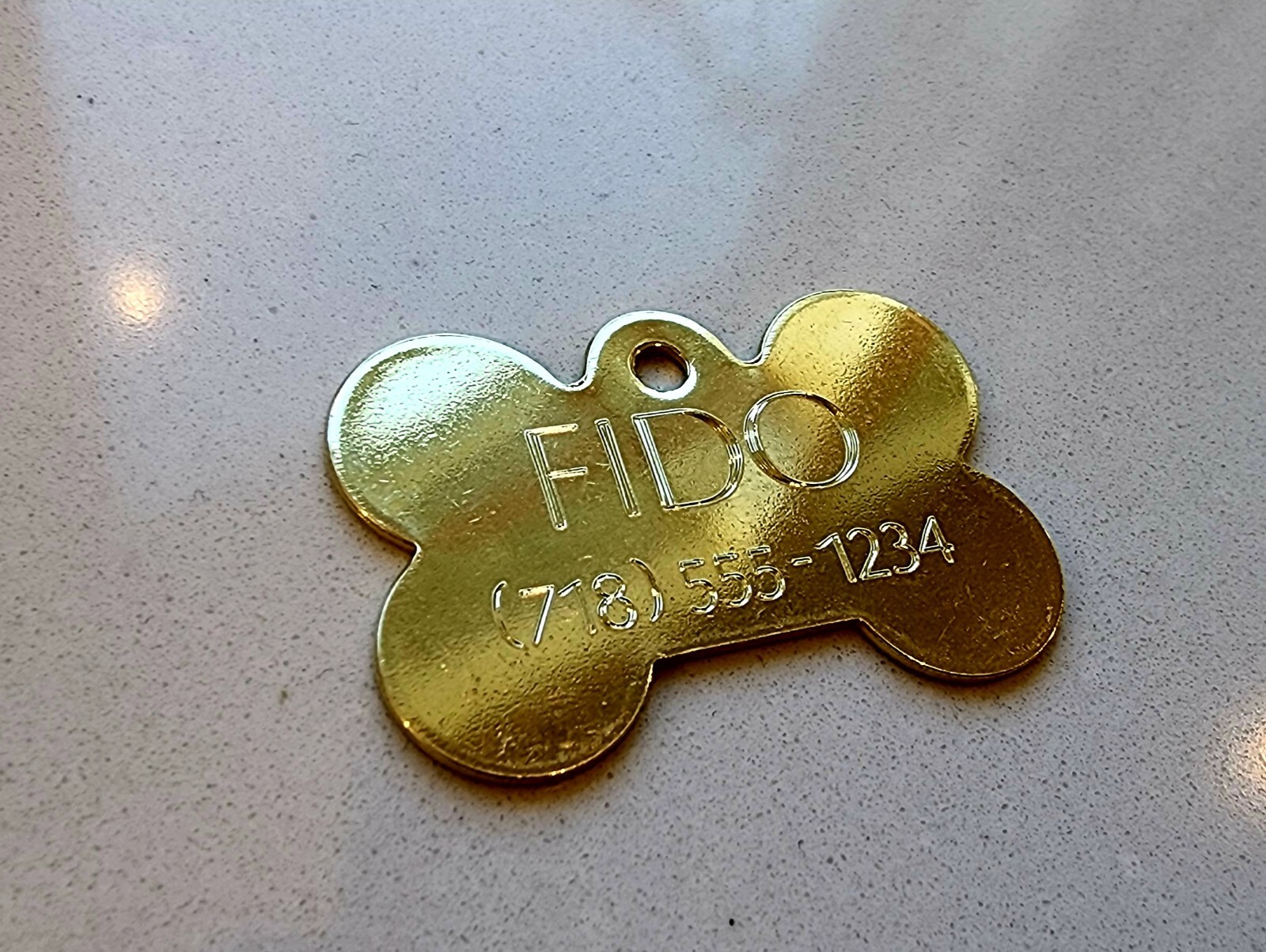 PET TAGS BONE (2.5cm) ID SOLID BRASS 2 SIDE DIAMOND ENGRAVE DOG CAT NAME TAG