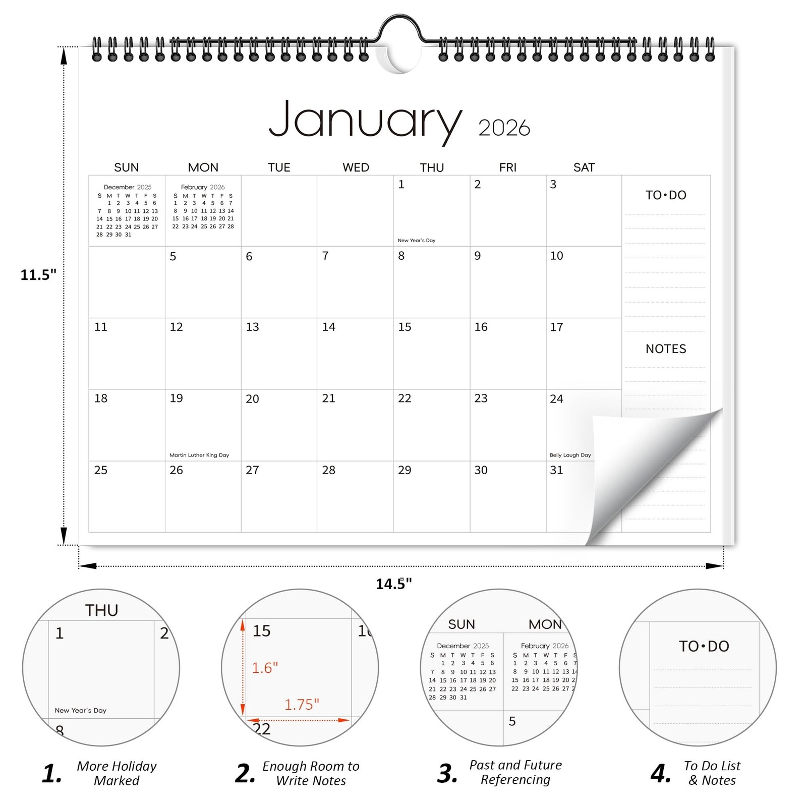 Aesthetic Wall Calendar 2026-2027, 18 Monthly Horizontal Hanging Calendar fro…