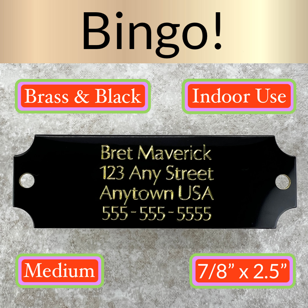 Custom Engraved Tags Personalized NAME PLATE Tags BLACK & BRASS Nameplate MEDIUM