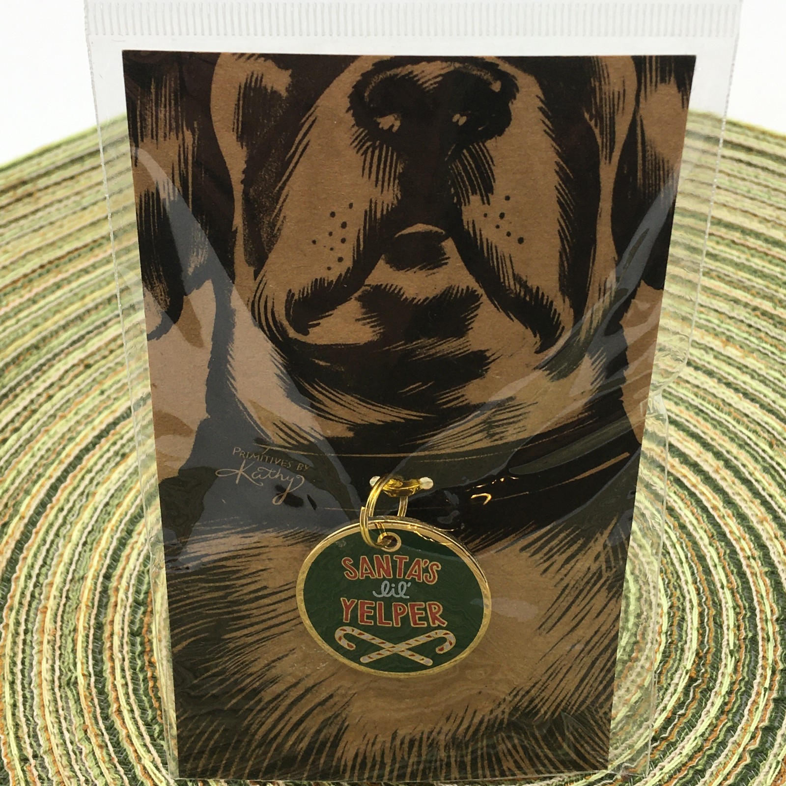 Dog Pet Charm/TAG. Primitives by Kathy Christmas “SANTA’S LIL HELPER”