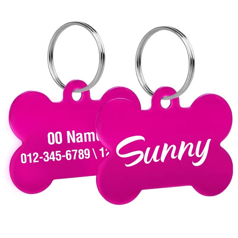 Custom Bone Aluminum Pet ID Tag Engraved Placa Perro Gato 10 Colors 3 Sizes USA