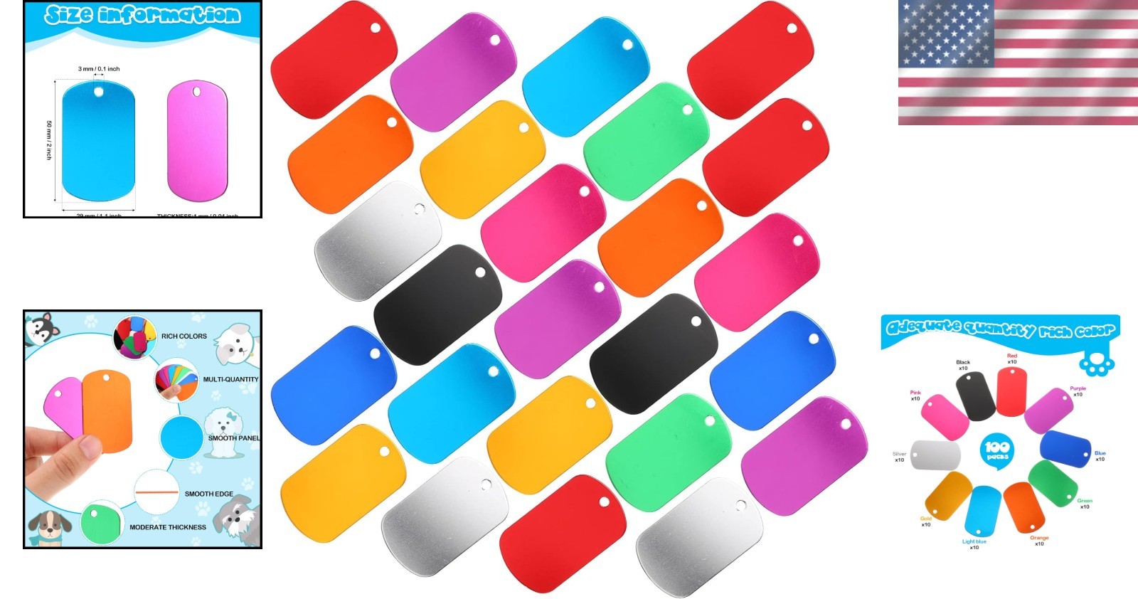 100 Aluminum Tags, DIY Craft Supplies in 10 Colors