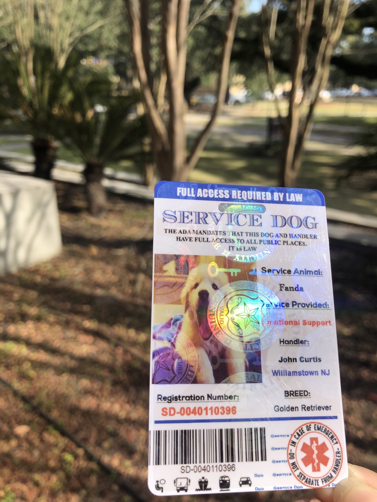 ADA Service Dog Card ID Badge Assistance Animal Badge ESA Holographic Charity