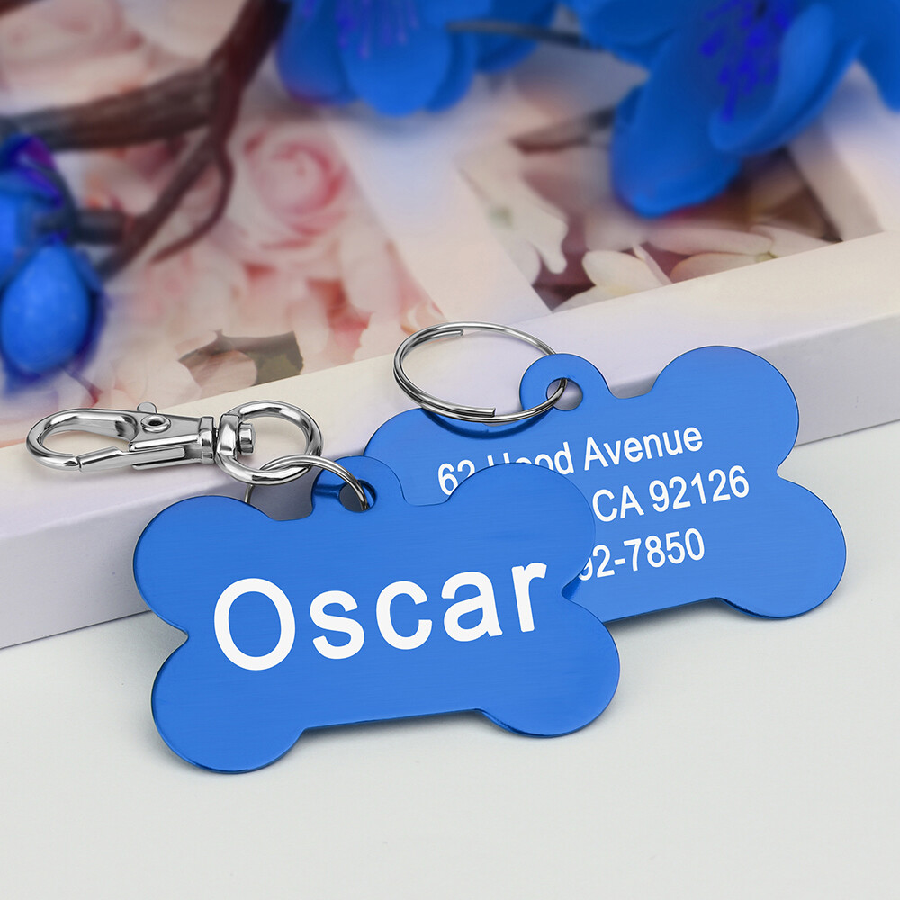 Personalized Pet Name ID Tags for Dog, Custom Double Sided Engraved Bone Shape