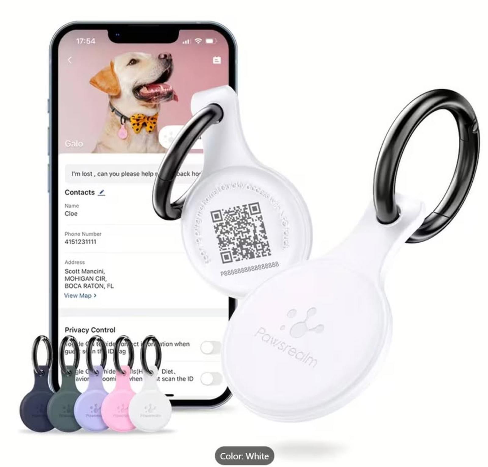 PawsRealm Digital ID Tag for Pets with QR Code Tracker