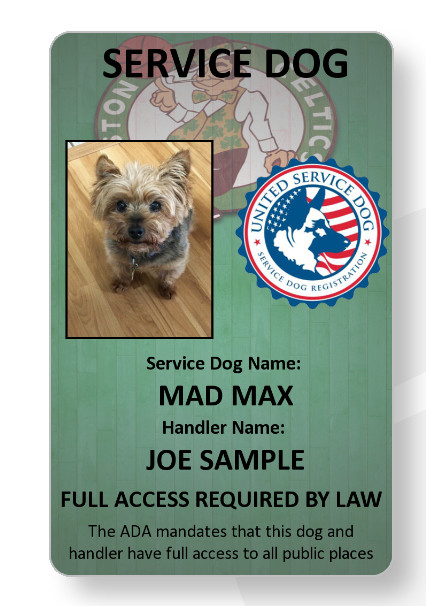 Celtics Service Dog/Emotional support/Therapy Dog ID card