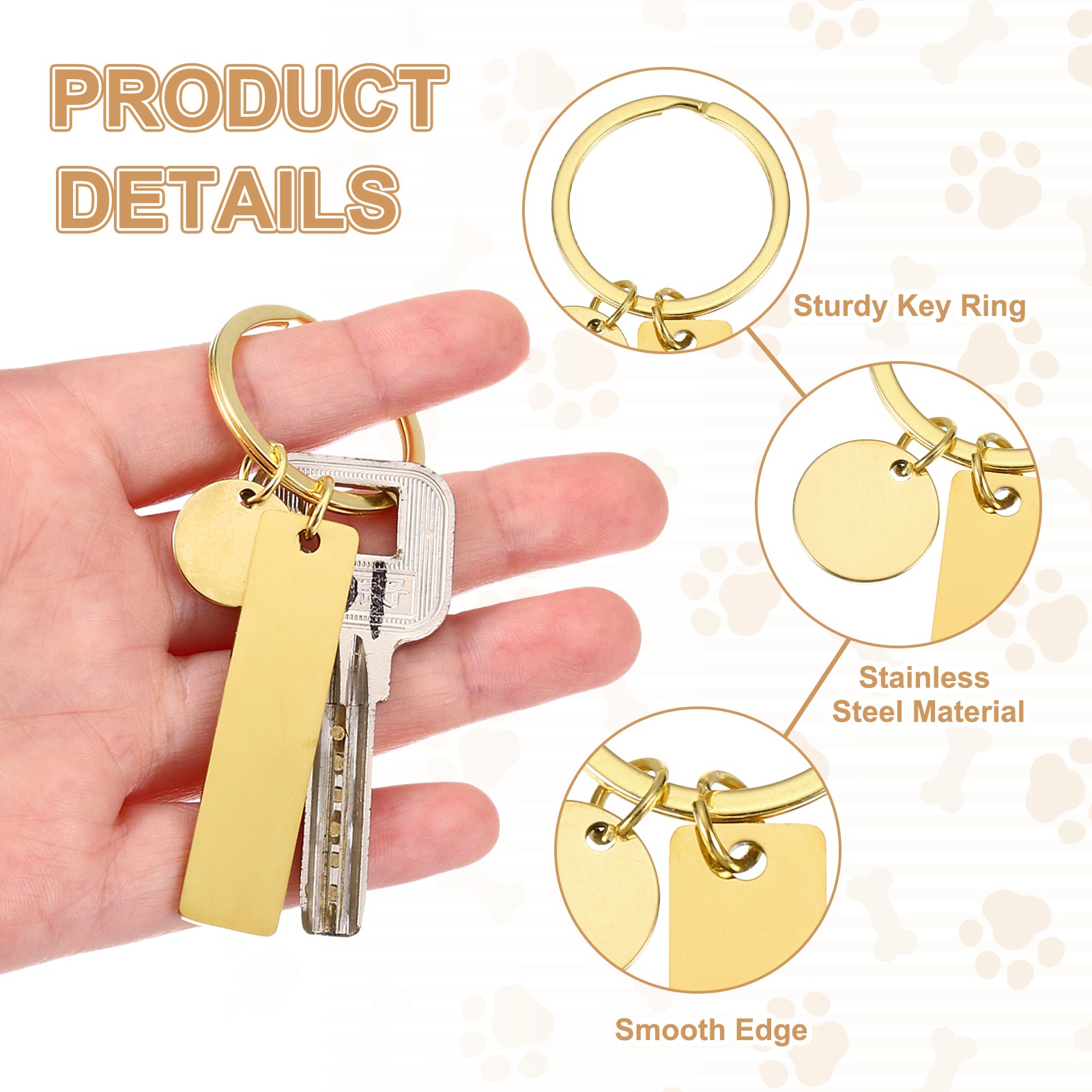 15Pcs Metal Engraving Keychain Blanks, Gold Tone/Silver Tone/Black(Rectangular)