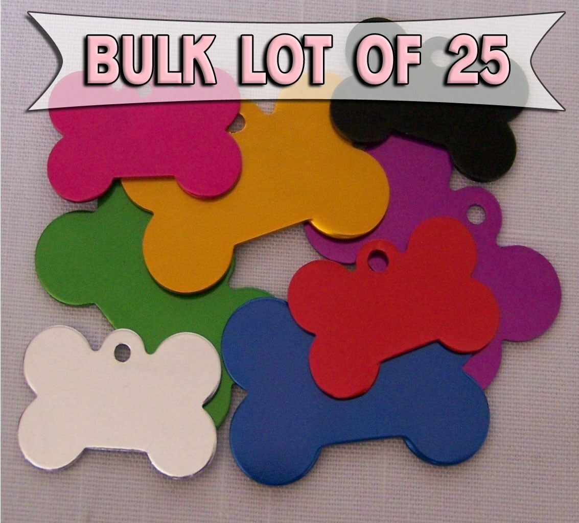 BULK LOT BONE Pet Dog ID Tag for shelter/rescue ENGRAVED LOT of 25 tags in Bulk