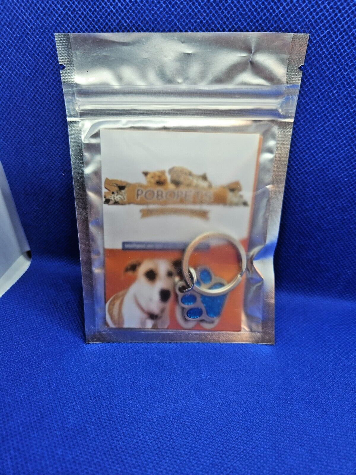 Pobopets Pet Tag Blue Glittery Paw Design (Company Defunct)