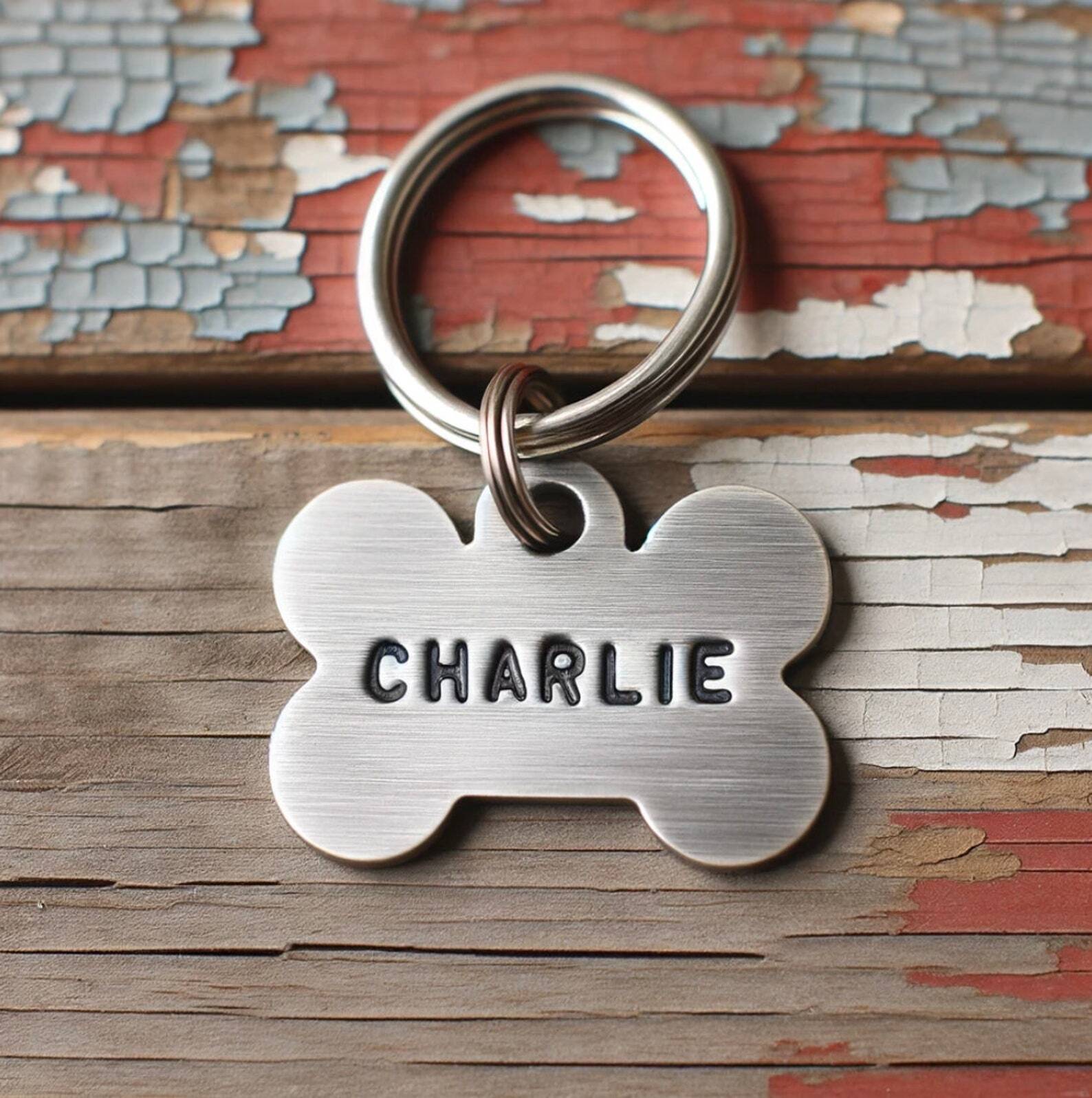 Custom Dog Bone Charlie Shape Pet ID Tag with Name Personalized Engraved Dog Cat