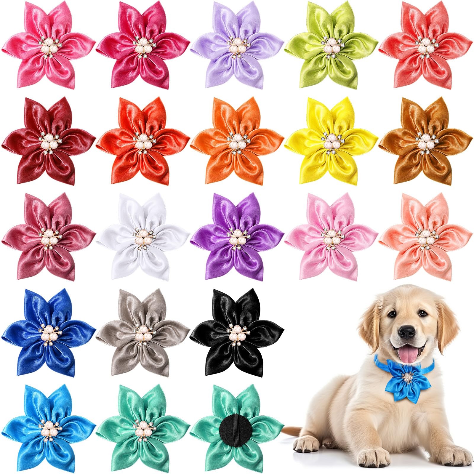 Reginary 20 Pcs Dog Collar Flowers, approx. 3.35 inches/ 8.5 cm, multicolor