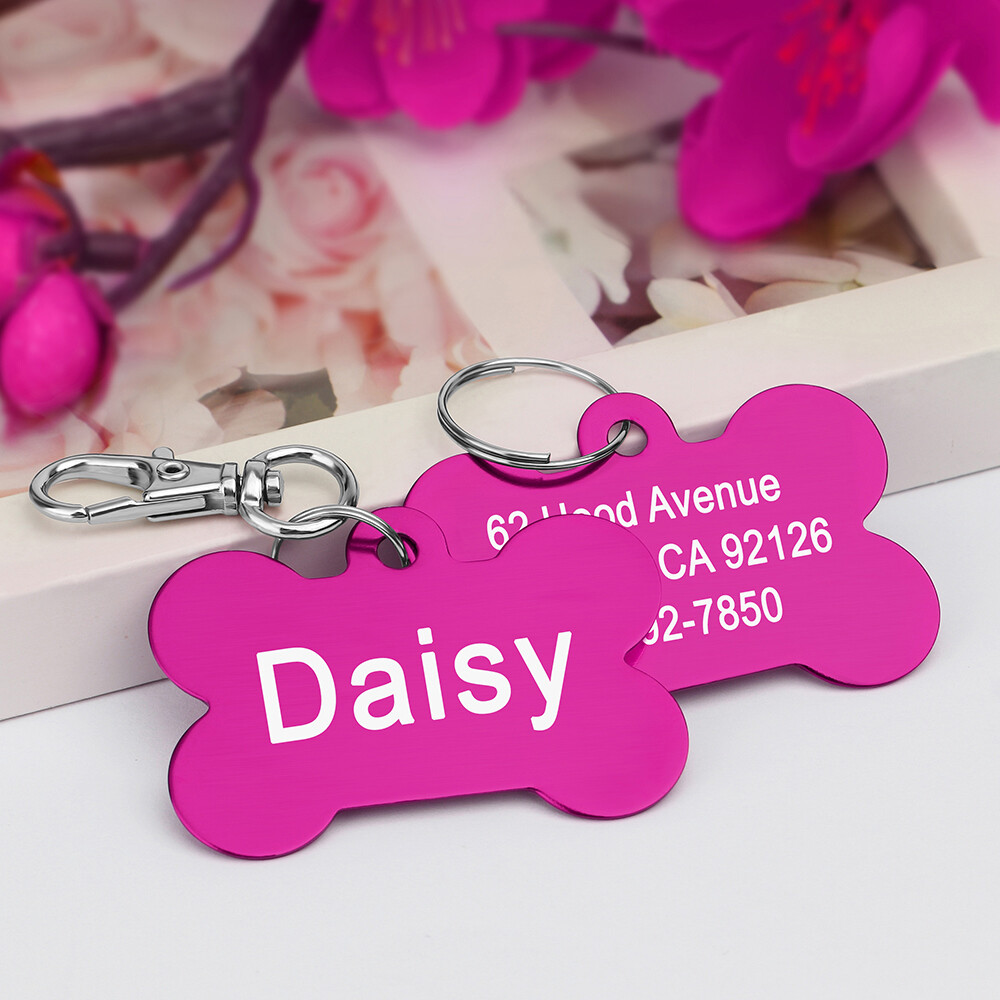 Personalized Pet Name ID Tags for Dog, Custom Double Sided Engraved Bone Shape